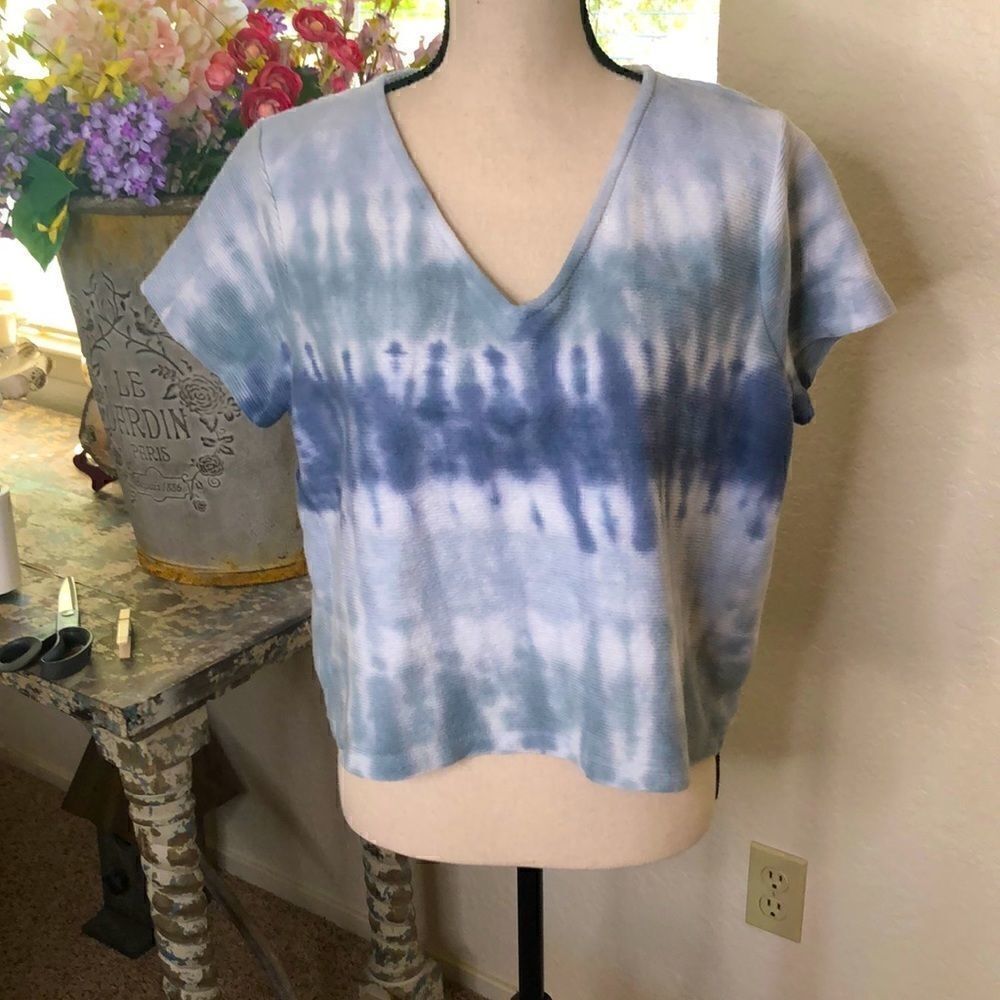 Madewell Blue, White and Gray Tie Dye Boxy Top